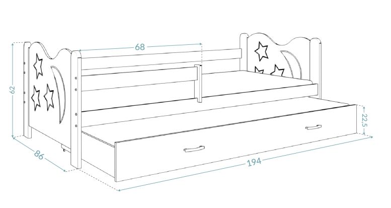 Łóżko dla dzieci MIKOŁAJ P2 190x80 + szuflada + materac